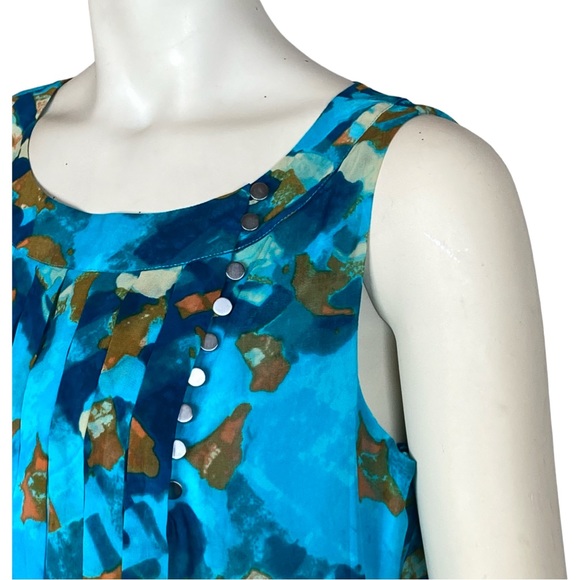 Calvin Klein Sleeveless Pleated Shift Dress Size 10 Turquoise Multicolor Print - Picture 6 of 14